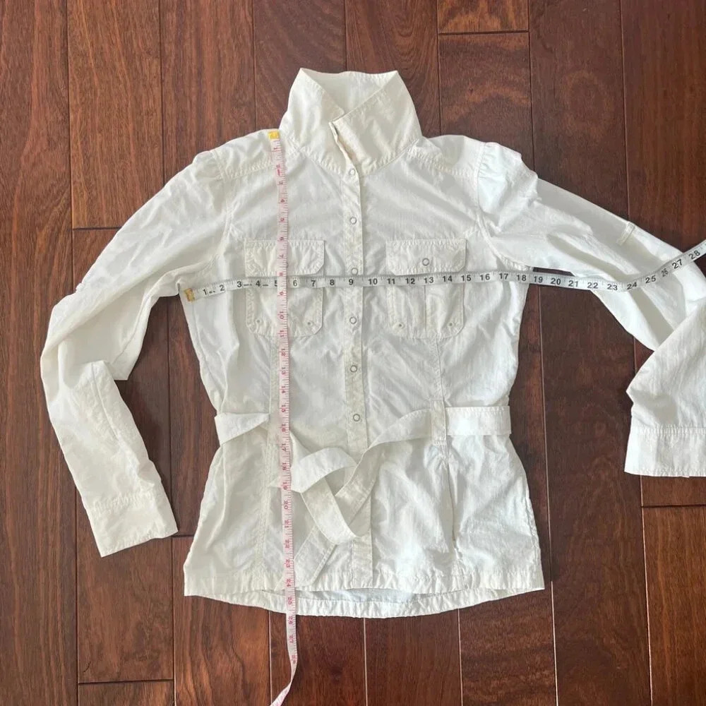 Lucy | Belted Safari-Style Lightweight Windbreaker - White / Sz S - Picture 11 of 11